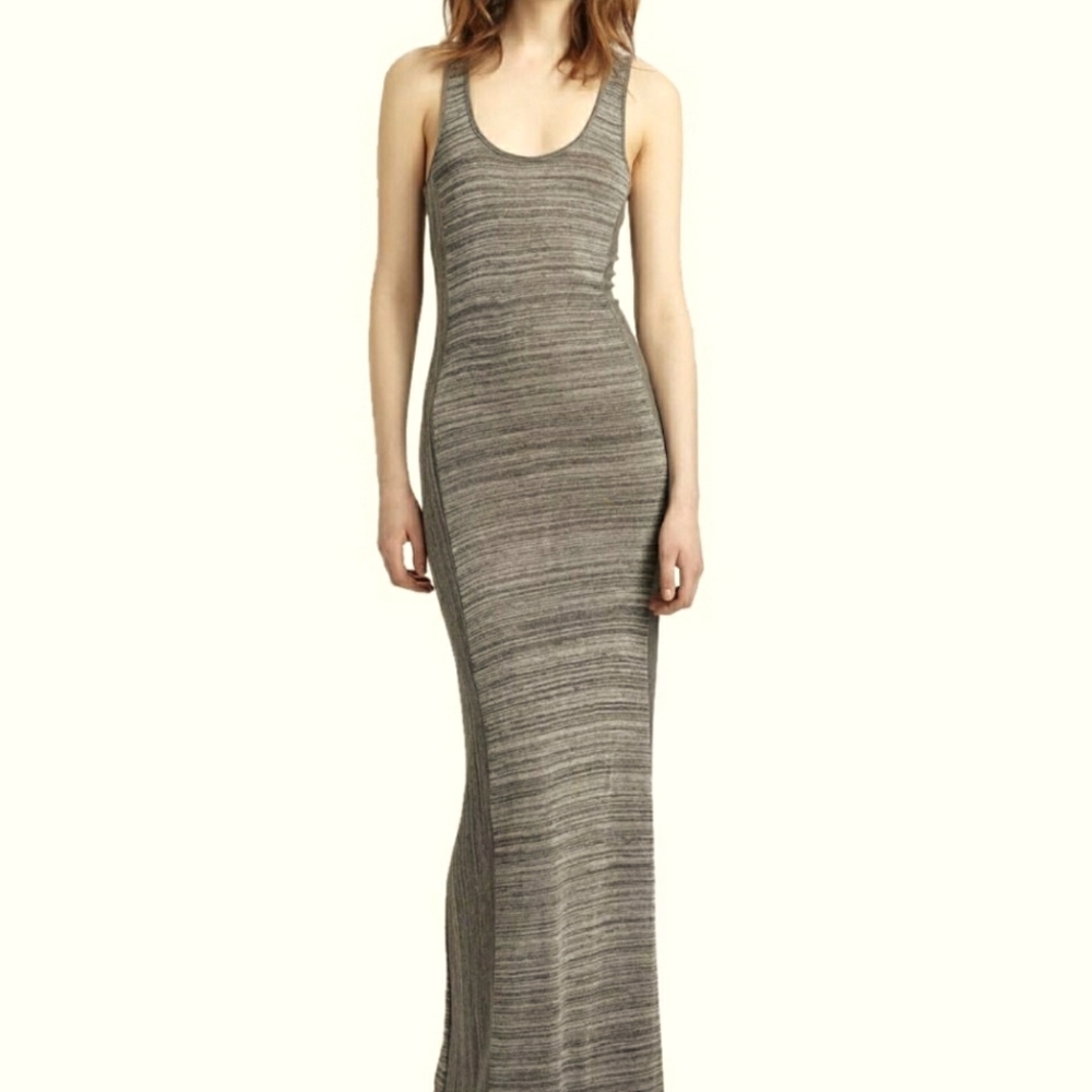 DAFT BIRD brown blurred lines knit side panel tank maxi dress P